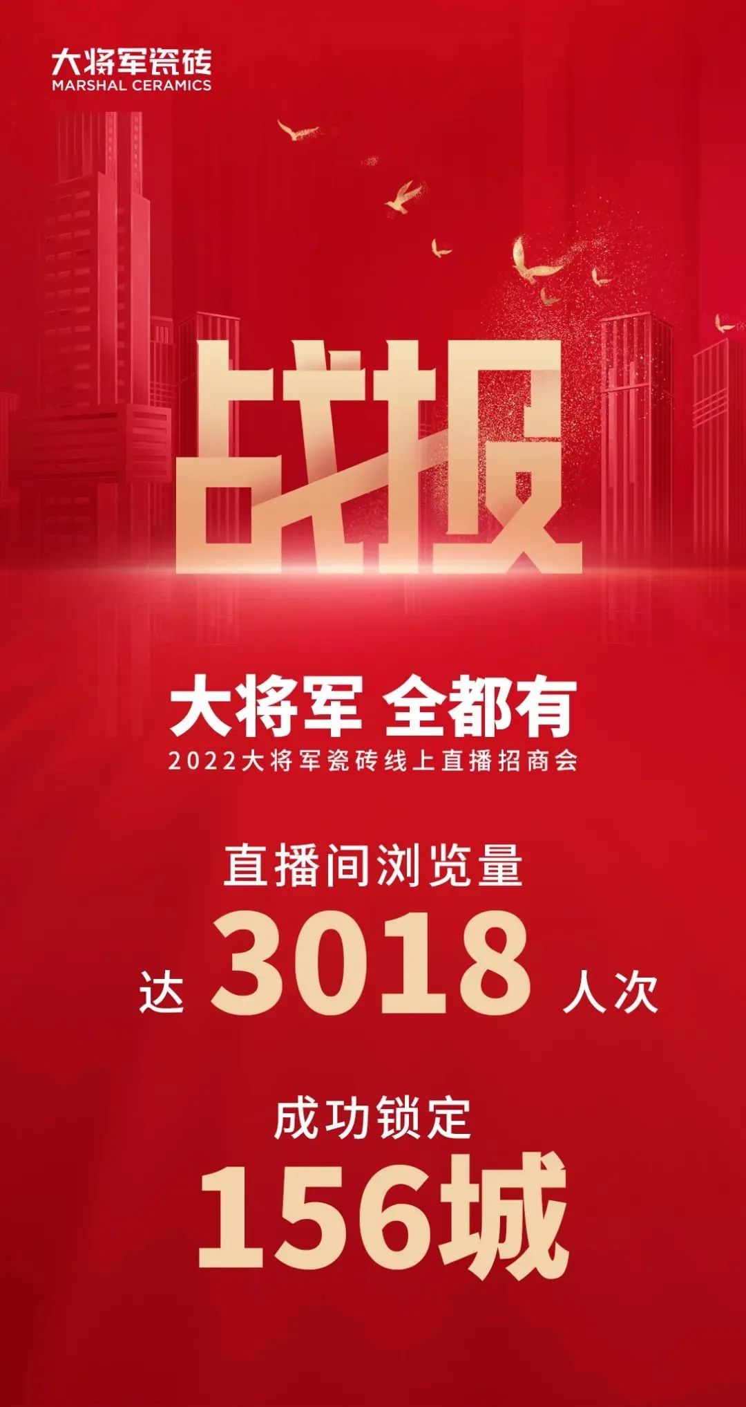 2小时，156城！大将军瓷砖2022首场直播招商峰会圆满收官！(图2)
